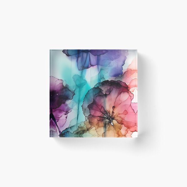 Aperçu de l'œuvre Fleurs arc-en-ciel - Art abstrait à l'encre d'alcool créée et vendue par inkvestor.