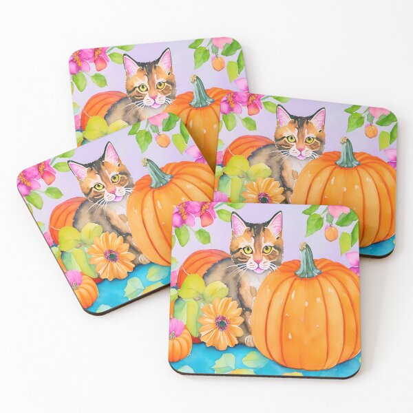 Item preview, Watercolor Vintage Cute Thanksgiving Cat Pumpkin & Floral designed and sold by Tamas Das.