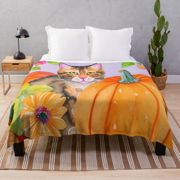 Item preview, Watercolor Vintage Cute Thanksgiving Cat Pumpkin & Floral designed and sold by Tamas Das.