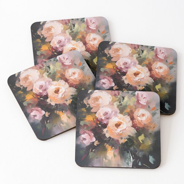 Item preview, Loose floral painting in gouache and acrylic featuring pink and apricot flowers in a vase designed and sold by Etienne & Yolandi  Outram.