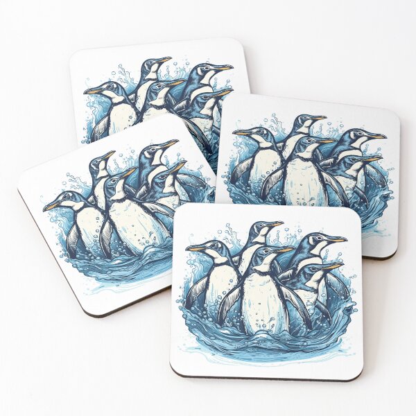 Item preview, Penguins Gliding in Serene Blue Waters: A Realistic Depiction designed and sold by Designs-By-Geli.