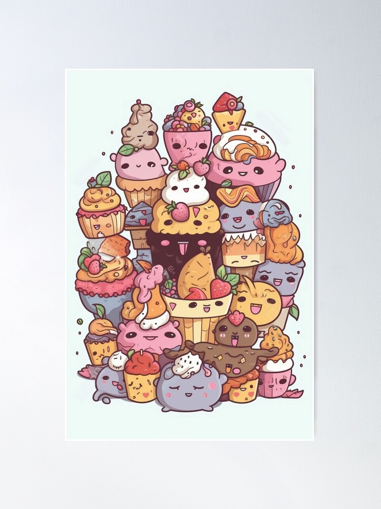 Cute happy kawaii sweets doodling Poster by Tim Münnig