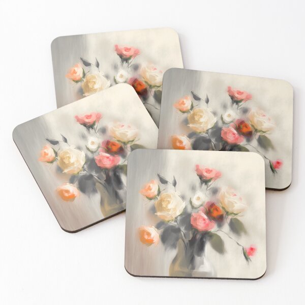 Item preview, Loose floral painting in gouache and acrylic featuring pink and apricot and white flowers in a vase designed and sold by Etienne & Yolandi  Outram.