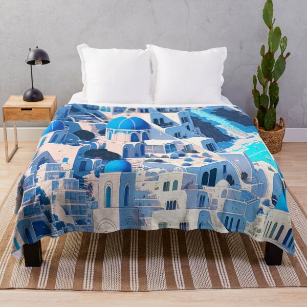 Artikelvorschau, Buntglas, Stadt, Weiß, Blau, Marine, Santorini, glänzendes, endloses Muster entworfen und verkauft von Maria Mihailova.