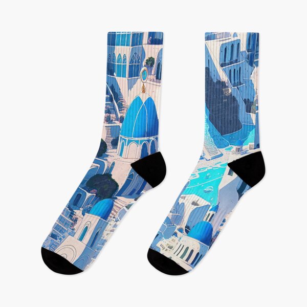 Artikelvorschau, Buntglas, Stadt, Weiß, Blau, Marine, Santorini, glänzendes, endloses Muster entworfen und verkauft von Maria Mihailova.