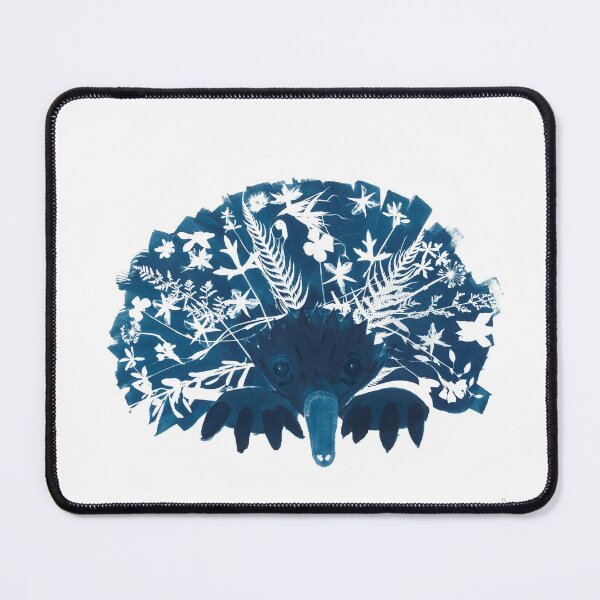 Item preview, Echidna made of flowers cyanotype australiana art designed and sold by Blue Bower Art.