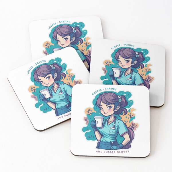 Item preview, coffee scrubs and rubber gloves medical nurse quote designed and sold by PopPizzazz.
