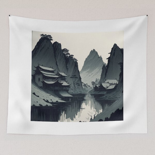 Item preview, Sepia Ink Wash Painting of Ninh Binh's Quaint Villages| Nostalgic Sepia Ink Wash designed and sold by RedArtG09.