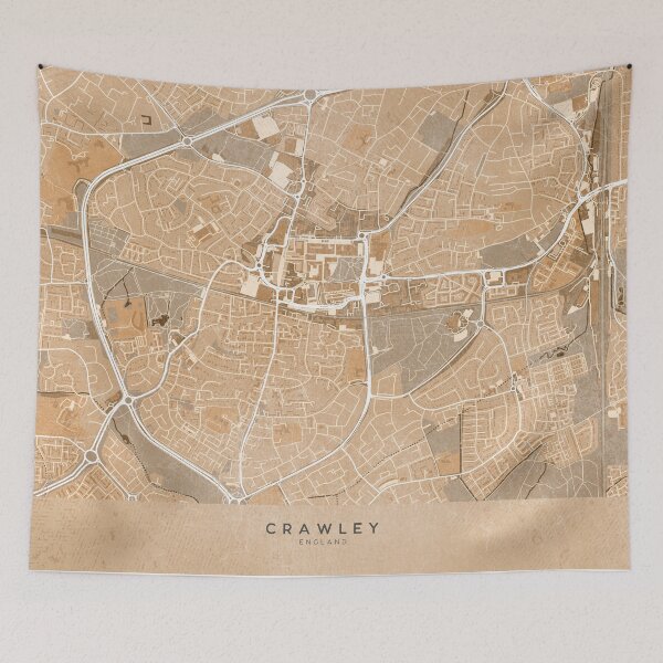 Item preview, Map of Crawley (England) in sepia vintage style designed and sold by blursbyai.