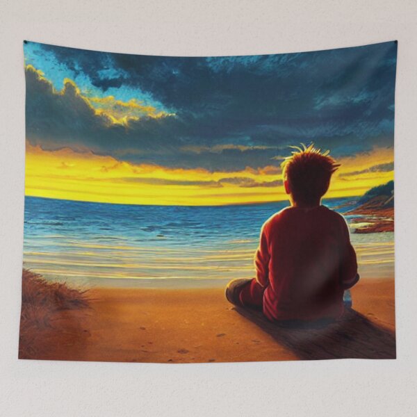 Item preview, Boy is watching the beautiful sunset at the Lake designed and sold by MagnifiqueMind.