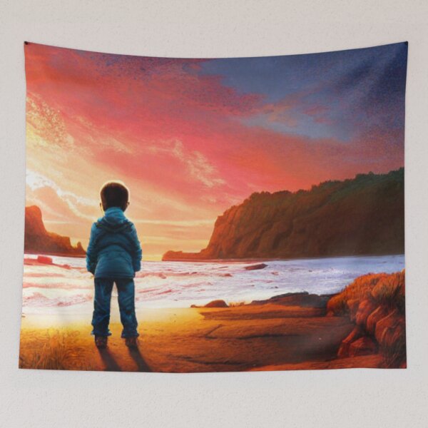 Item preview, Boy is watching beautiful sunset at the Lake designed and sold by MagnifiqueMind.