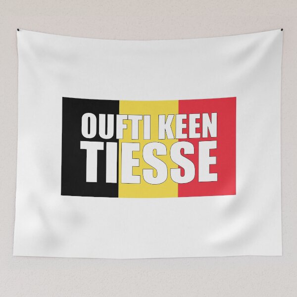 Item preview, Oufti keen tiesse, Belgian expression which means olala what head on the flag in black yellow red designed and sold by PausePapote.