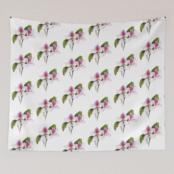 Item preview, Watercolor orchid tree pink and purple flowers with leaves, Bauhinia blooming designed and sold by Elena Malgina.