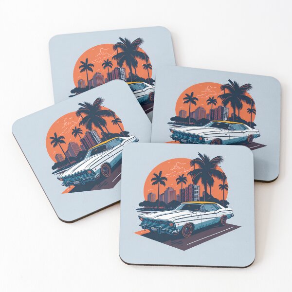 Item preview, Miami Nights: Classic Car in Neon Vector Design| Street Life: Classic Car Vector Art on Miami's Roads designed and sold by RedArtG09.