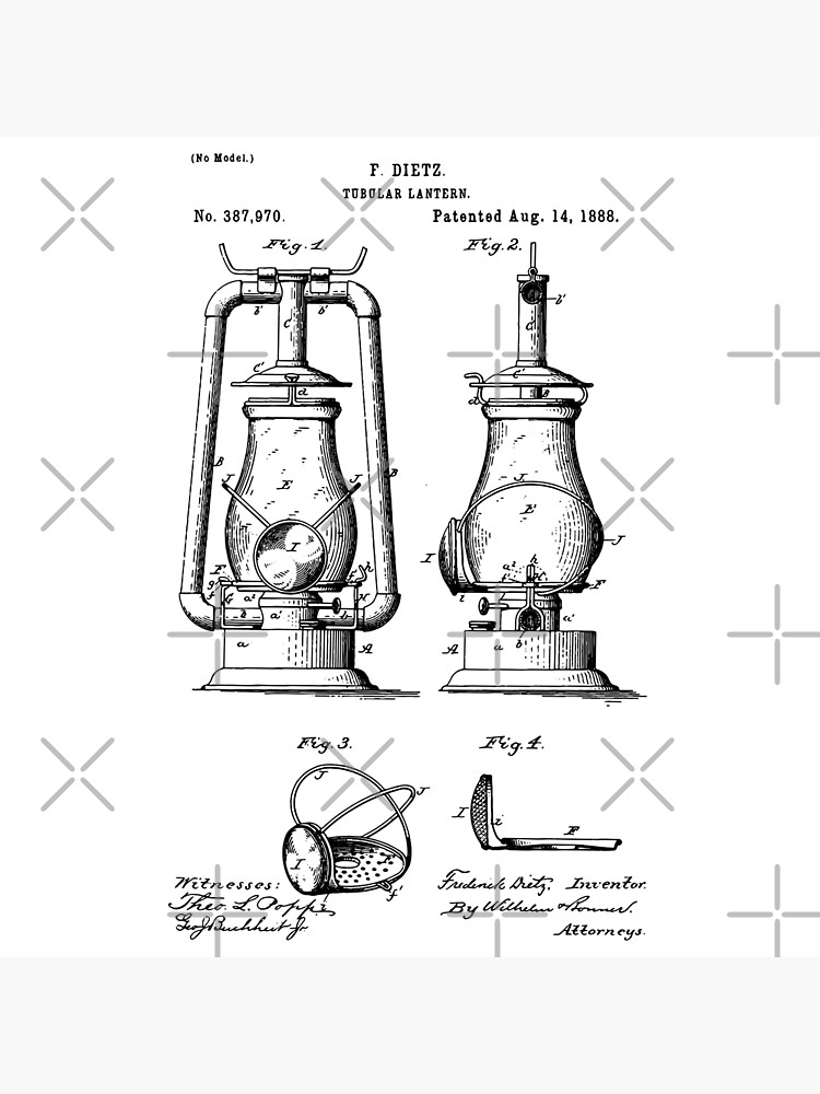 Vintage Tubular lantern 1888, Lantern patent, Vintage
