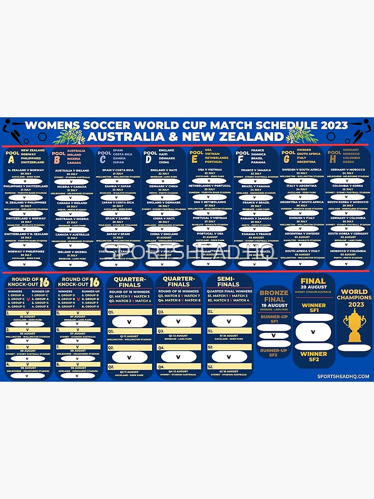 Disover Women's Soccer World Cup Schedule 2023 Poster (A1/Medium Size) Premium Matte Poster