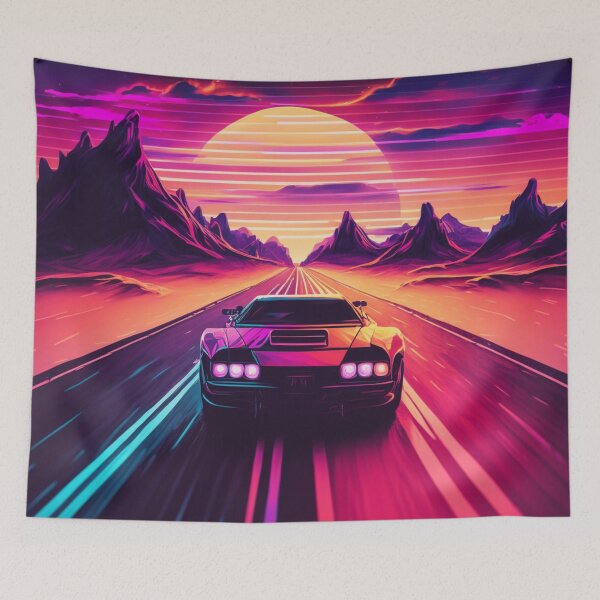 Item preview, 80s Car Driving Away From Synthwave Sun designed and sold by Nightarcade.
