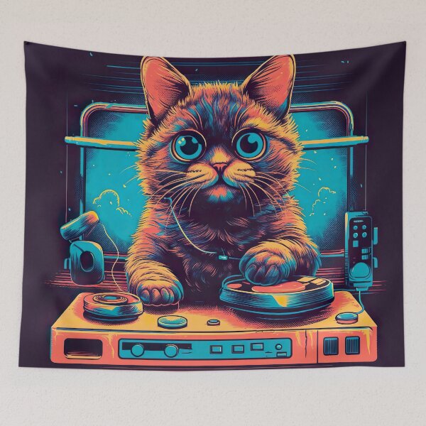 Item preview, Cool DJ Cat, Retro designed and sold by Hibiskusmond.