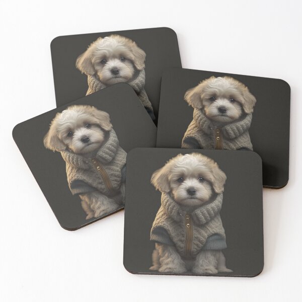 Item preview, white dog in woolen coat looking tenderly designed and sold by BladiWear.