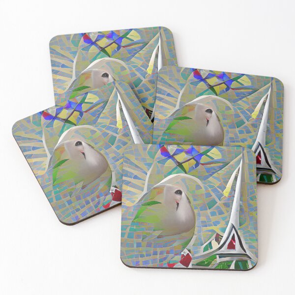 Item preview, Abstraction - two birds flying over a colorful mosaic wall, designed and sold by Rostislav Bouda.