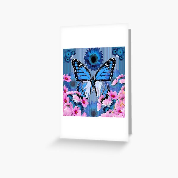 Item preview, PINK FLOWERS  BLUE ABSTRACTED BUTTERFLY designed and sold by sharlesart.