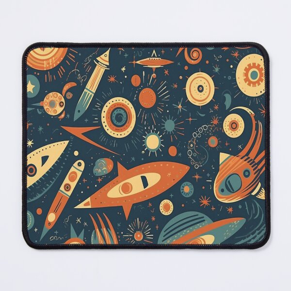 Item preview, A retro mid-century modern space pattern featuring stars, comets, planets, and spaceships. designed and sold by abatkok.