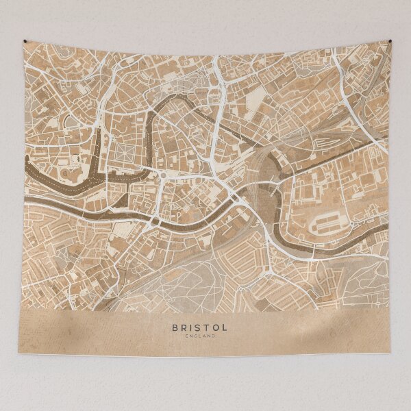 Item preview, Map of Bristol downtown (England) in sepia vintage style designed and sold by blursbyai.
