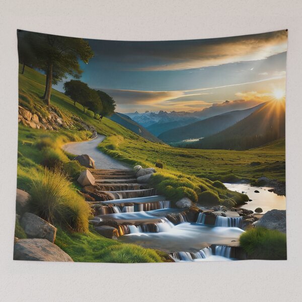 Item preview, Sunset green waterfall highland landscape designed and sold by RK - Shop.