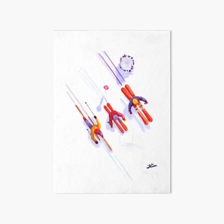 Skiers From Above Art Board Print