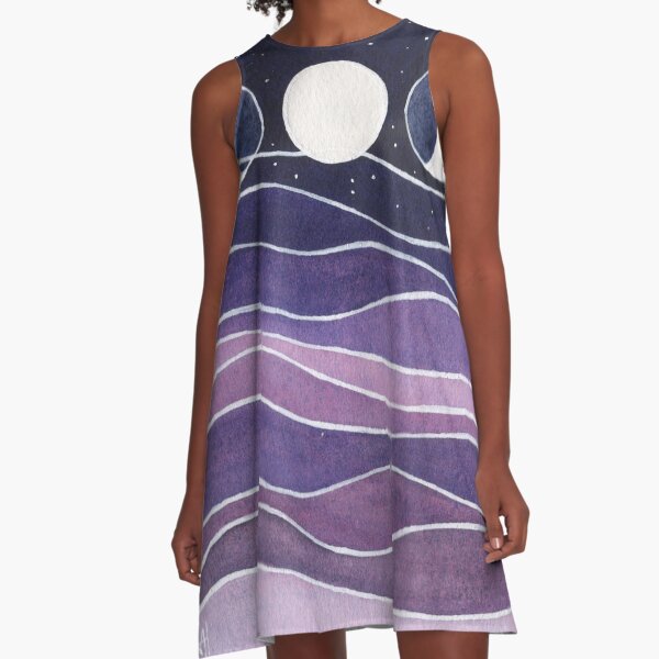 Purple Mountains and Moon A-Line Dress