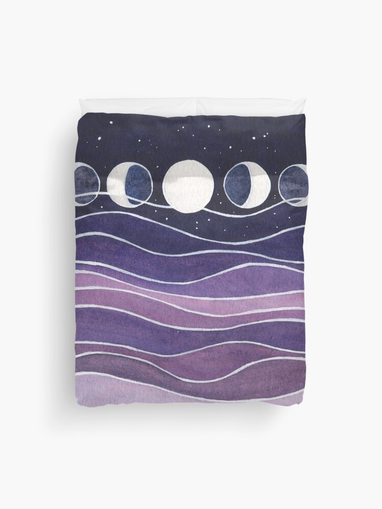 Duvet Cover, Purple Mountains and Moon designed and sold by Carrie Alyson