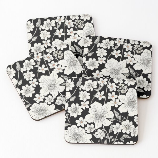 Item preview, Vintage Dark Floral - Large and Small Antique White Flowers on Black designed and sold by kougan.