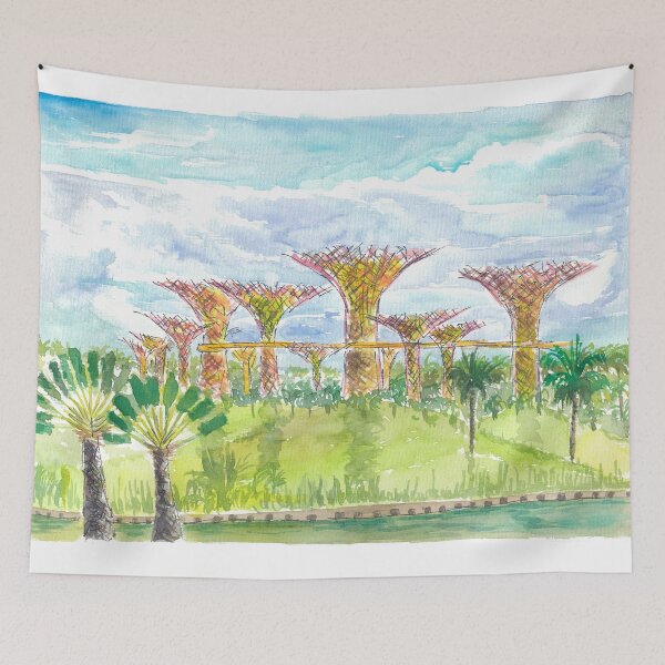 Aperçu de l'œuvre Jardins emblématiques de Singapour avec palmiers et superarbres au soleil créée et vendue par artshop77.