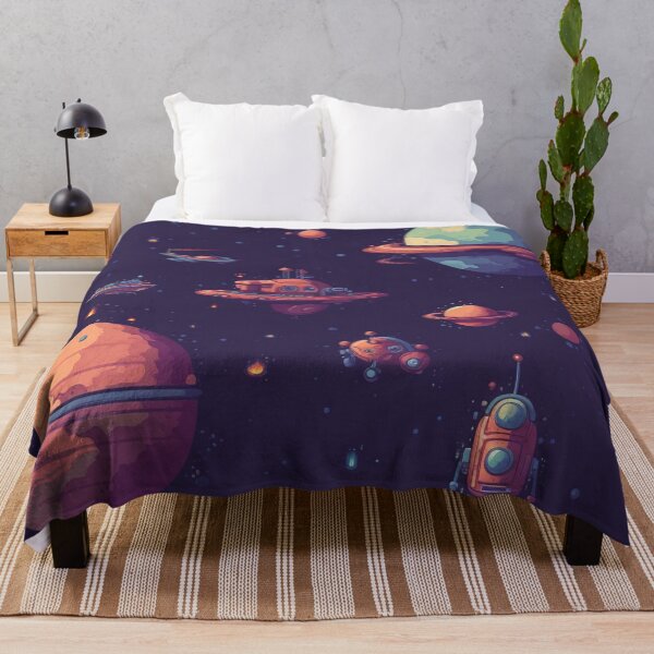 Artikelvorschau, Im Weltraum schwebende Planeten und Raumschiffe Pixelart | Raumfahrt entworfen und verkauft von JFFStore.
