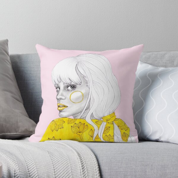 Yellow girl - pink Throw Pillow