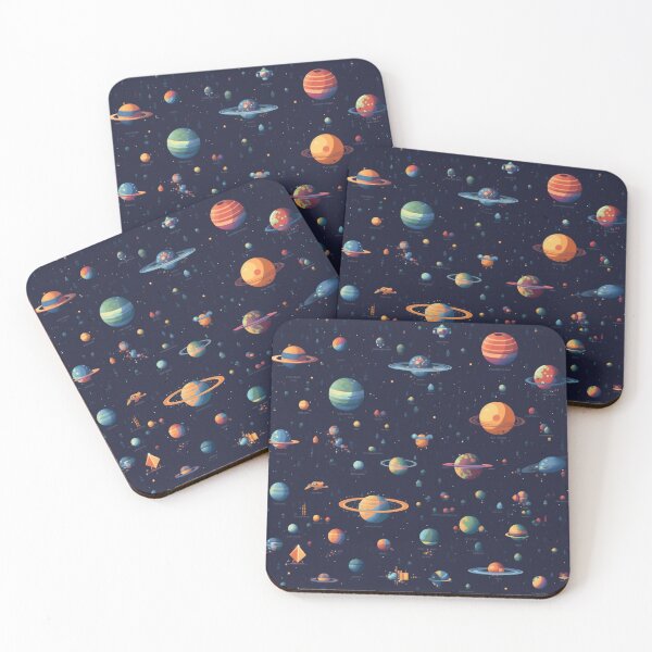 Artikelvorschau, Im Weltraum schwebende Planeten und Raumschiffe Pixelart | Raumfahrt entworfen und verkauft von JFFStore.