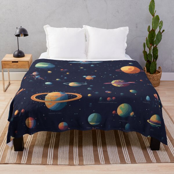 Artikelvorschau, Im Weltraum schwebende Planeten und Raumschiffe Pixelart | Raumfahrt entworfen und verkauft von JFFStore.