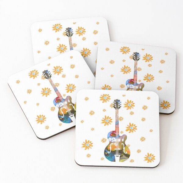 Item preview, Floral Acoustic Vintage Guitar With Yellow Flowers designed and sold by Sharon Cummings Art.