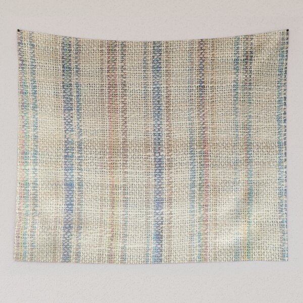 Item preview, Handwoven fabric- rustic rainbow designed and sold by woolydevdev.