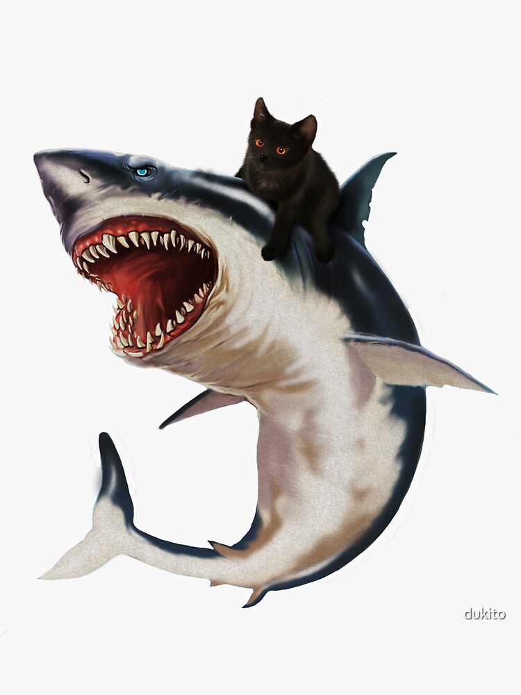 AAtter Funny Cat Shower Curtain Cute Cat Riding on Shark with Gun