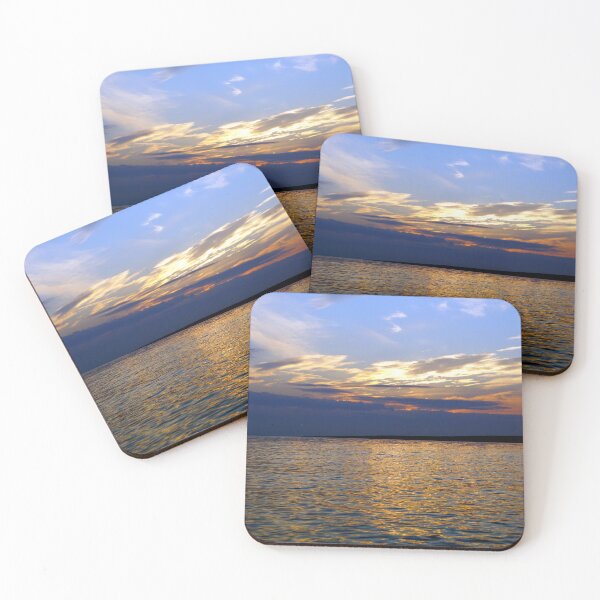 Item preview, Big sea with small peace of land on the horizon with colorful sky above designed and sold by ALEX PHOTO DREAMS.