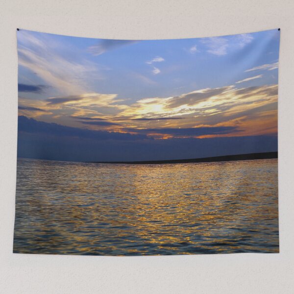 Item preview, Big sea with small peace of land on the horizon with colorful sky above designed and sold by ALEX PHOTO DREAMS.