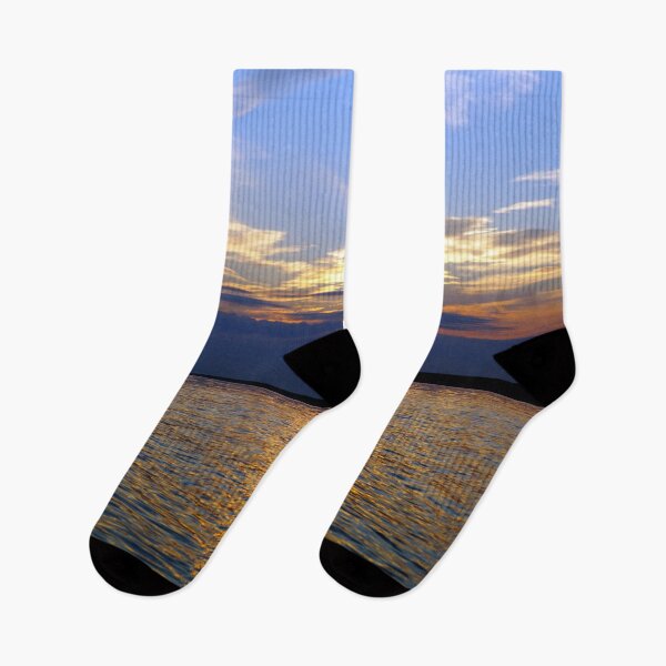 Item preview, Big sea with small peace of land on the horizon with colorful sky above designed and sold by ALEX PHOTO DREAMS.