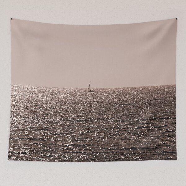 Item preview, Sepia tone color photo of sea horizon and sailing yacht in the distance designed and sold by ALEX PHOTO DREAMS.