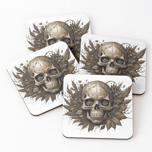 Item preview, #4 Floral design skull with dead leaves designed and sold by shadowartsss.