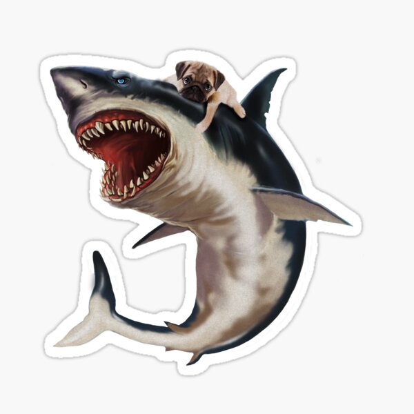 Item preview, Funny Pug Riding Shark, Pug Dog Lover designed and sold by dukito.