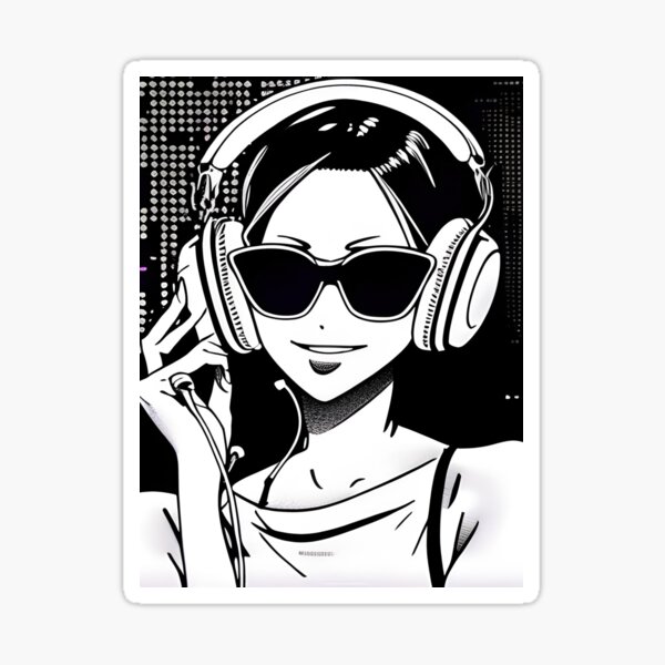 Aperçu de l'œuvre Anime girl avec un casque sur l'écoute de la musique créée et vendue par StyleTroop.