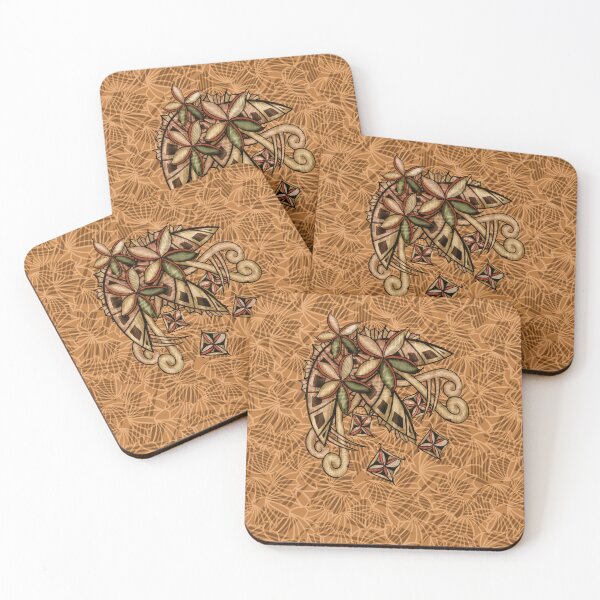 Item preview, Polynesian - Hawaiian - Samoan Tribal Leaves And Floral Wood Colors designed and sold by sunnthreads.