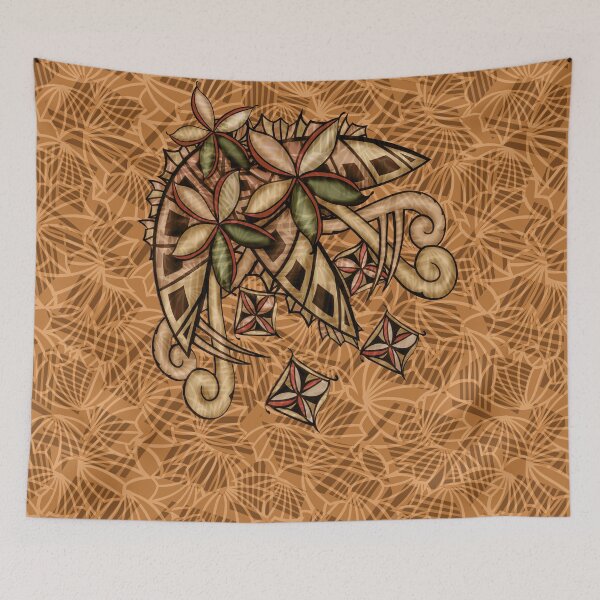 Item preview, Polynesian - Hawaiian - Samoan Tribal Leaves And Floral Wood Colors designed and sold by sunnthreads.
