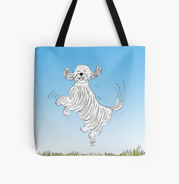 Cartoon dog jumping All Over Print Tote Bag